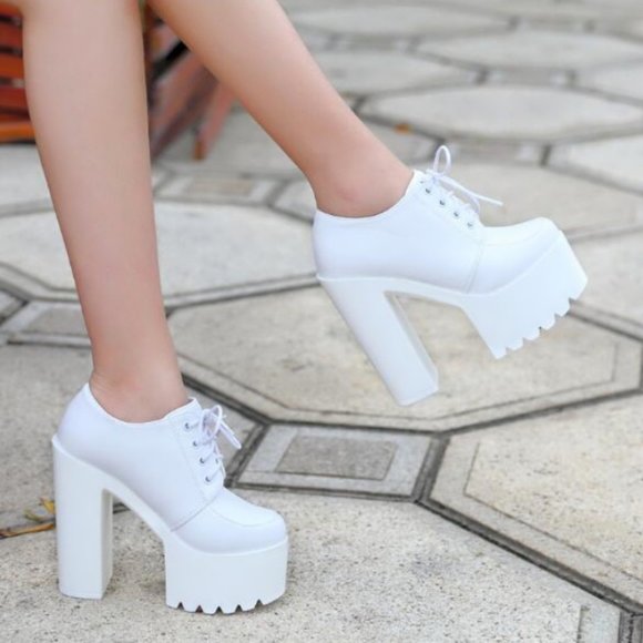 Shoes - NEW! Super Tall Platform White Lace-up Shoes
